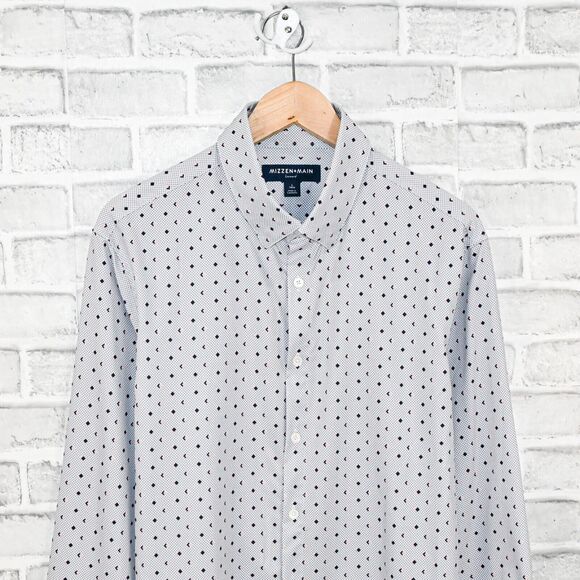 MIZZEN + MAIN Men's Trim fit Button up Shirt gray geo print size Large - Picture 4 of 6